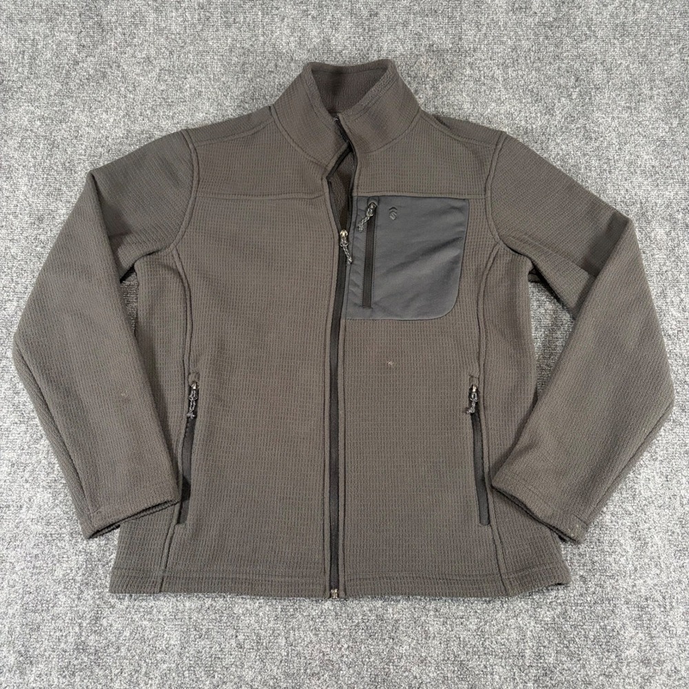 Free Country Mens Waffle Knit Fleece Jacket Charcoal Full Zip Small 34-36